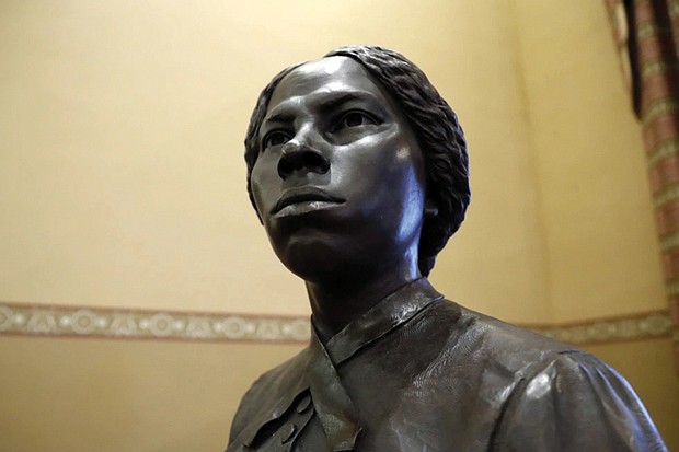 A bronze statue of abolitionist Harriet Tubman is seen in 2020 at the Maryland State House in Annapolis, Md.