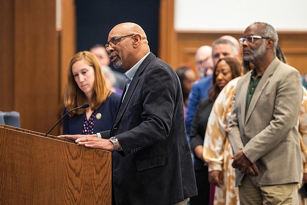 Richard Walker, executive director of Bridging the Gap Virginia and a formerly incarcerated person, speaks in support of Constitutional Amendment HJ2 during a House Privileges and Elections Committee hearing Wednesday, Nov. 13, at the General Assembly Building. HJ2 proposes a constitutional amendment to restore political rights, including voting rights, to individuals with felony convictions upon release from incarceration.