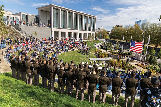 Hundreds gather Nov. 11 at the Virginia War Memorial for the Commonwealth’s Veterans Day Ceremony in the E. Bruce Heilman Amphitheater, with veterans from all service branches, public officials, and U.S. Army and Navy personnel in attendance.