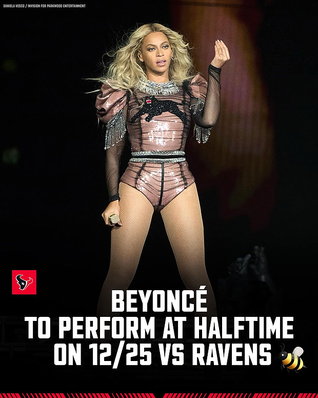 Beyonce will perform at the Texans vs. Ravens/Credit: Daniela Vesco