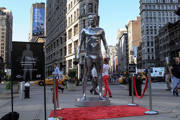 David Beckham's statue on the streets of New York City.
Mandatory Credit:	Anna Webber/Getty Images via CNN Newsource