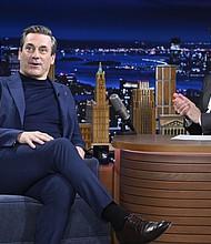 (From left) Jon Hamm and Jimmy Fallon are pictured here on the set of 'The Tonight Show with Jimmy Fallon' on November 17.
Mandatory Credit:	Todd Owyoung/NBC/Getty Images via CNN Newsource