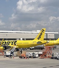 Spirit Airlines planes are seen here at the George Bush Intercontinental Airport in Houston, Texas, in March 2023. Spirit Airlines filed for bankruptcy protection on November 18.
Mandatory Credit:	Daniel Slim/AFP/Getty Images via CNN Newsource