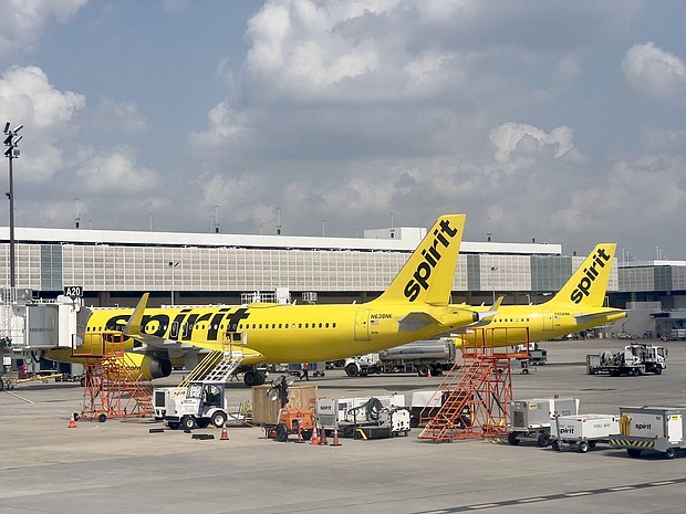 Spirit Airlines planes are seen here at the George Bush Intercontinental Airport in Houston, Texas, in March 2023. Spirit Airlines filed for bankruptcy protection on November 18.
Mandatory Credit:	Daniel Slim/AFP/Getty Images via CNN Newsource