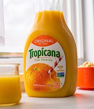 Tropicana's old carafe bottle design is pictured here.
Mandatory Credit:	Tiffany Hagler-Geard/Bloomberg/Getty Images via CNN Newsource