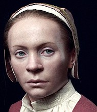 Based on a model of her skull and information from extracted DNA, researchers have recreated the face of a woman buried in an unusual grave in Pień, a village in northern Poland, in the 1600s.
Mandatory Credit:	Oscar Nilsson/Project Pien/Handout/Reuters via CNN Newsource