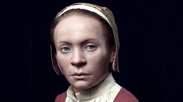 Based on a model of her skull and information from extracted DNA, researchers have recreated the face of a woman buried in an unusual grave in Pień, a village in northern Poland, in the 1600s.
Mandatory Credit:	Oscar Nilsson/Project Pien/Handout/Reuters via CNN Newsource