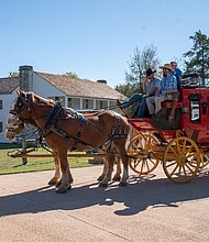 Visitors at the grand-reopening of Fanthorp Inn State Historic Site in Anderson had an opportunity to take a stagecoach ride through town and back, offering them a glimpse into life in Anderson before the Texas Revolution. (Patrick Hughey | Texas Historical Commission)