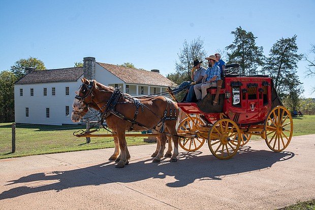 Visitors at the grand-reopening of Fanthorp Inn State Historic Site in Anderson had an opportunity to take a stagecoach ride through town and back, offering them a glimpse into life in Anderson before the Texas Revolution. (Patrick Hughey | Texas Historical Commission)