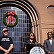 Political and Communications Director Jay Malone, International Alliance of Theater Stage Hands (IATSE) Mark Grady, Harris County Judge Lina Hidalgo(center), and Harris County Attorney Christian Menefee