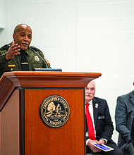 Col. Edward F. Carpenter Jr. gives remarks after being sworn in as the Chesterfield County Police Department’s ninth police chief.