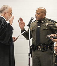 Col. Edward F. Carpenter Jr., is sworn in as Chesterfield’s ninth police chief Nov. 19 at the Beulah Recreation Center.