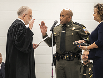 Col. Edward F. Carpenter Jr., is sworn in as Chesterfield’s ninth police chief Nov. 19 at the Beulah Recreation Center.