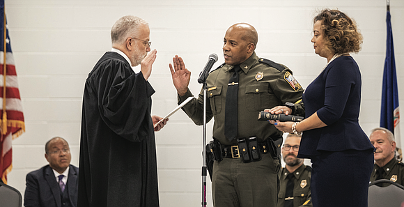 Chesterfield County swore in its first African American police chief Tuesday, as Edward F. “Frank” Carpenter Jr. was sworn in …