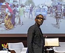 Architect Mario Gooden speaks during the Nov. 15 panel discussion, "Black Architecture: Critical Perspectives on Black Spatial Thinking," at the ICA at VCU. The event, part of the "Dear Mazie" exhibition, explored the legacy and future of Black architecture.  Julianne Tripp Hillian/Richmond Free Press