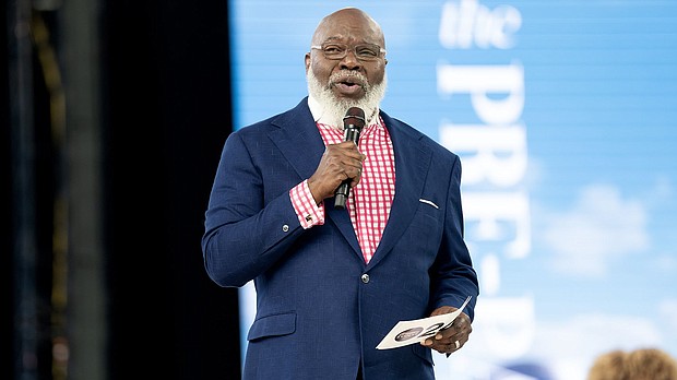 Bishop T.D. Jakes speaks during Woman Evolve 2024 at Globe Life Field on September 26 in Arlington, Texas. Jakes had a “slight health incident” while delivering a lengthy sermon on November 25.
Mandatory Credit:	Eugenia R. Washington/Getty Images via CNN Newsource