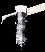 The Russian Progress 90 cargo spacecraft, which docked with the International Space Station on November 23 carrying nearly 3 tons of food, fuel, and supplies, approaches the International Space Station for a docking to the Poisk module.
Mandatory Credit:	NASA+ via CNN Newsource