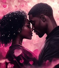 a cute beautiful black african american couple cuddling hugging and kissing each other on a romantic day at valentines day 14th february. wallpaper background hyper realistic --ar 16:9 --v 6.1 Job ID: 935bc04b-1b85-4c80-ac11-add710081930