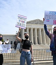 Activists for transgender rights gather in front of the US Supreme Court in Washington, DC on April 1, 2023.
Mandatory Credit:	Andrew Caballero-Reynolds/AFP/Getty Images/File via CNN Newsource