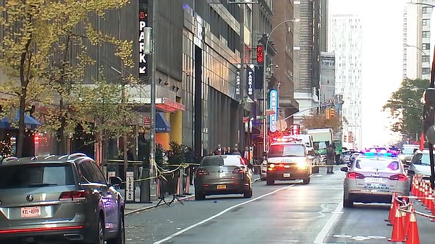 Police work the scene of a shooting, where UnitedHealthcare CEO Brian Thompson was fatally shot Wednesday in New York.
Mandatory Credit:	WABC via CNN Newsource