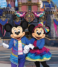 Beginning May 16, 2025, and continuing through summer 2026, the Disneyland Resort 70th Celebration will honor seven decades of happiness and many moments of joy in the making in Anaheim, Calif. Guests can “celebrate happy” with limited-time entertainment and decor, such as Mickey Mouse, Minnie Mouse and their pals dressed in custom looks designed just for the occasion. (Christian Thompson/Disneyland Resort)