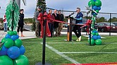 Jessica Schneider, Clover Hill District Supervisor, addresses the crowd at the ribbon-cutting ceremony for the four new lighted turf fields at River City Sportsplex.