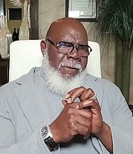 Bishop T.D. Jakes appears to The Potter’s House congregation via video, Sunday, Dec. 1.
