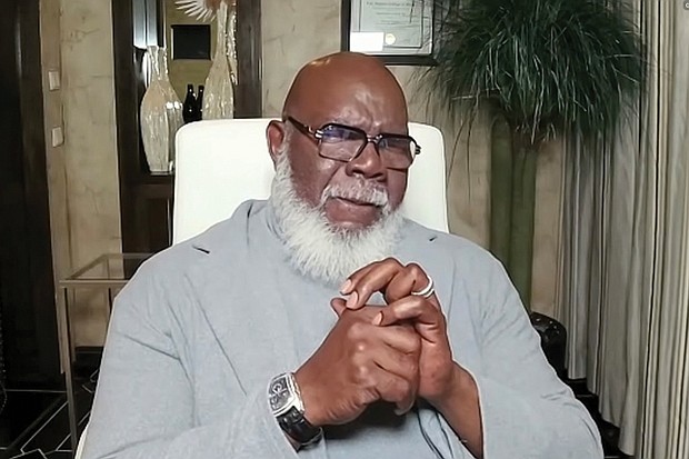 Bishop T.D. Jakes appears to The Potter’s House congregation via video, Sunday, Dec. 1.