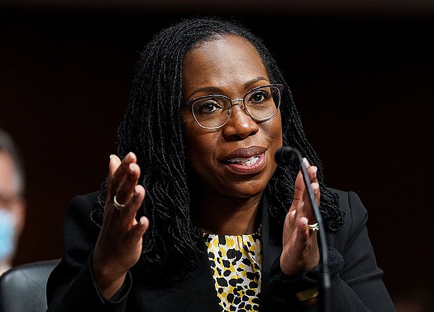 DC Circuit Judge Kentanji Brown Jackson invoked interracial marriage in Supreme Court’s historic transgender care arguments.
Mandatory Credit:	Kevin Lamarque/Pool/Getty Images via CNN Newsource