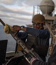 Aviation Ordnanceman 2nd Class Derian Barnett from Houston (U.S. Navy photo by Mass Communication Specialist 2nd Class Austyn Riley)