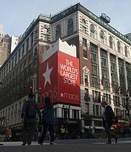 People walk along 34th street in front of the Macy's Herald Square department store on May 6 in New York. Macy’s is sitting on real estate that is more valuable than the company itself.
Mandatory Credit:	Gary Hershorn/Getty Images via CNN Newsource