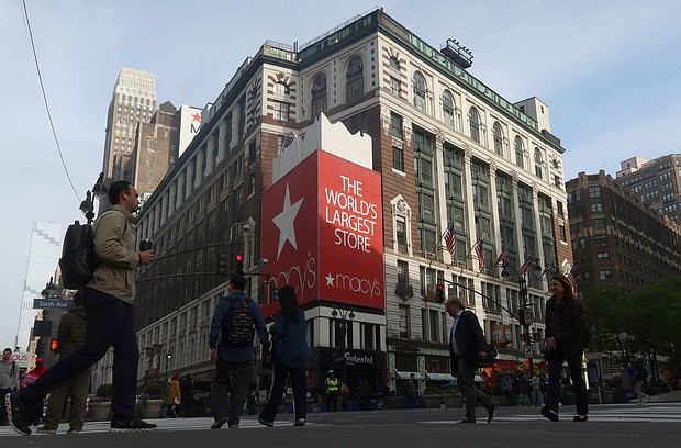 People walk along 34th street in front of the Macy's Herald Square department store on May 6 in New York. Macy’s is sitting on real estate that is more valuable than the company itself.
Mandatory Credit:	Gary Hershorn/Getty Images via CNN Newsource