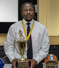 Jah’kei Chavis of Armstrong High School received the Player of the Year Trophy and was named to the 2024 Maxie Offensive Team during the Maxie Awards Banquet on Wednesday, Dec. 4. The event honoring the city’s top student-athletes took place at the Robinson Theater Community Arts Center in Church Hill.