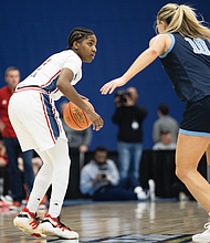 University of Richmond freshman Alicia Newell plays in the Cheer & Gear Classic Basketball Game on Dec. 8, part of the Henrico Sports & Events Center’s anniversary celebration hosted by the Henrico Sports & Entertainment Authority. The Spiders defeated the Columbia Lions 85-76 after leading throughout the game.