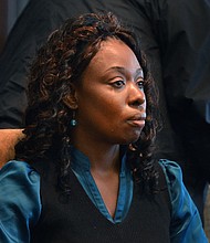 A tear runs down Crystal Mangum's face as the guilty verdict against her is read in 2013 in the stabbing death of her boyfriend. She was sentenced to up to 18 years.
Mandatory Credit:	Chuck Liddy/The News & Observer/AP via CNN Newsource