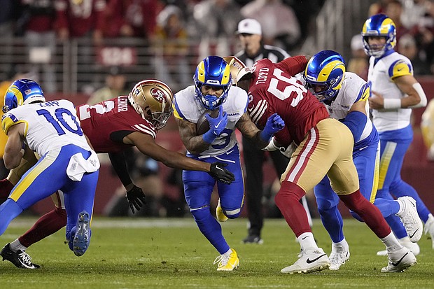 Rams running back Kyren Williams (middle) had 108 yards on the ground against the 49ers.
Mandatory Credit:	Godofredo A. Vásquez/AP via CNN Newsource
