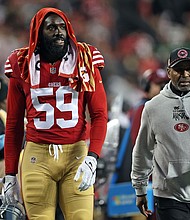 Campbell walks to the locker room during the second half of the 12-6 loss to the Rams.
Mandatory Credit:	Scott Strazzante/San Francisco Chronicle/Getty Images via CNN Newsource