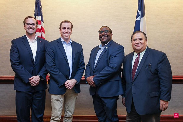 Elected to represent home rule cities, Councilmember Ross Gordon of Bellaire (center-left) and Mayor Pro-Tem Johnnie Simpson, Jr. of Dickinson (center-right) will serve as voting members of the H-GAC Board of Directors.


Mayor Don Davis of Manvel (left) and Councilmember and Mayor Pro-Tem Joe Compian of La Marque (right) will serve as their alternates. Home rule cities have populations of more than 5,000 residents and operate under their charters.