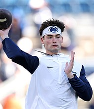 Beau Pribula warms up ahead of a game against Ohio State in November 2.
Mandatory Credit:	Scott Taetsch/Getty Images via CNN Newsource
