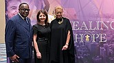 The Rev. W. Franklyn Richardson, chairman of the Conference of National Black
Churches, left, Centers for Disease Control and Prevention Director Mandy Cohen and
CNBC President Jacqui Burton in Orlando, Fla.