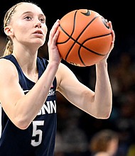 UConn Huskies guard Paige Bueckers shoots a free throw against the Georgetown Hoyas at Entertainment & Sports Arena on January 7.
Mandatory Credit:	G Fiume/Getty Images via CNN Newsource