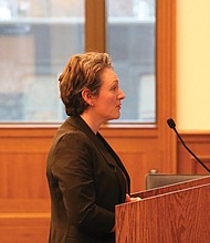 Corrections Ombudsman Andrea Sapone speaks with lawmakers on Dec. 16.
