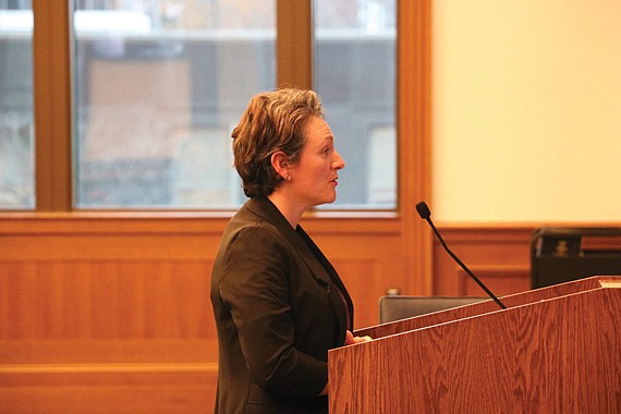 Corrections Ombudsman Andrea Sapone speaks with lawmakers on Dec. 16.
