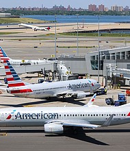 American Airlines aircrafts are pictured on the tarmac at LaGuardia Airport in Queens, New York.
Mandatory Credit:	Charly Triballeau/AFP/Getty Images/FILE via CNN Newsource