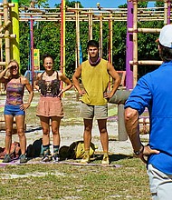(From left) 'Survivor' finalists Teeny Chirichillo, Sue Smey, Rachel LaMont and Sam Phalen prepare to compete in the season 47 finale.
Mandatory Credit:	CBS via CNN Newsource