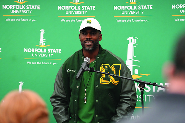 Michael Vick is introduced as the head coach of the Norfolk State University Football Team during a press conference on Monday, Dec. 23.