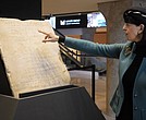 Sharon Liberman Mintz, Sotheby’s Judaica specialist for books and manuscripts, discusses the oldest complete tablet of the Ten Commandments, a 115-pound artifact more than 1,700 years old, sold at Sotheby’s in New York on Dec. 18.