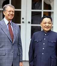 US President Jimmy Carter and Chinese leader Deng Xiaoping are pictured in Washington DC, United States on January 30, 1979.
Mandatory Credit:	Gilbert UZAN/Gamma-Rapho/Getty Images via CNN Newsource
