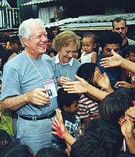 Jimmy and Rosalynn Carter in Jakarta on June 7, 1999, during the Carter Center’s observation of elections in Indonesia.