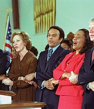 On Jan. 14, 1979, President Carter accepts the Martin Luther King Jr. Nonviolence Peace Prize at Ebenezer Baptist Church in Atlanta.